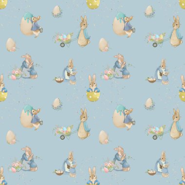 Easter seamless pattern, Easter pattern, Easter cartoon rabbit in pastel colors