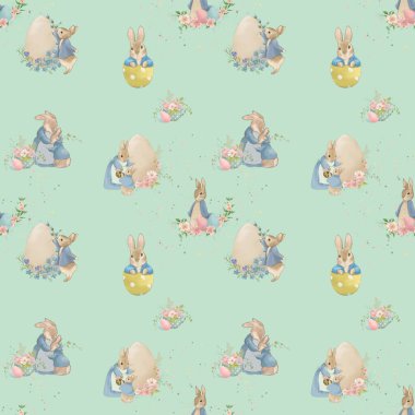 Easter seamless pattern, Easter pattern, Easter cartoon rabbit in pastel colors