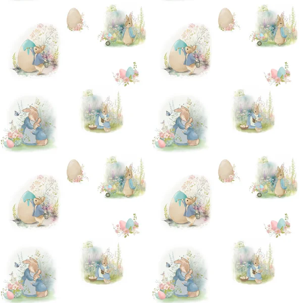 Easter Seamless Pattern Easter Pattern Easter Cartoon Rabbit Pastel Colors — Photo