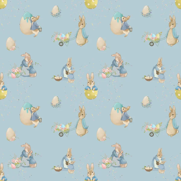 Easter Seamless Pattern Easter Pattern Easter Cartoon Rabbit Pastel Colors — 图库照片