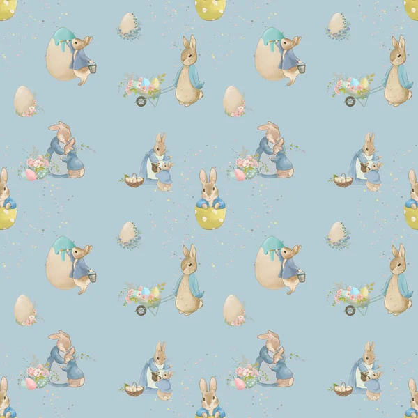 Easter seamless pattern, Easter pattern, Easter cartoon rabbit in pastel colors