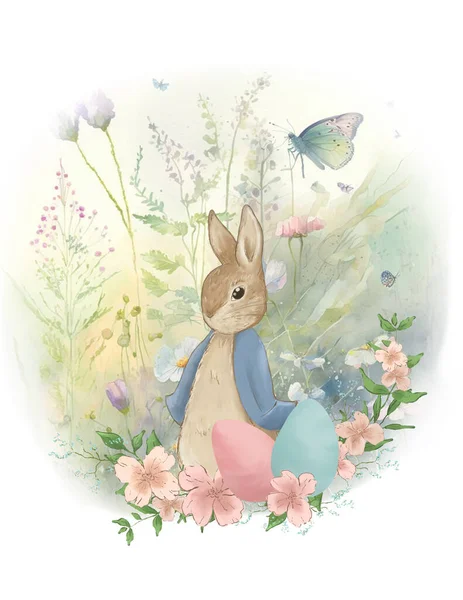 Easter Card Easter Greeting Card Easter Cartoon Rabbit Pastel Colors — Stockfoto
