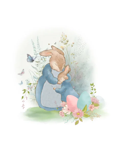 Easter Card Easter Greeting Card Easter Cartoon Rabbit Pastel Colors — Photo