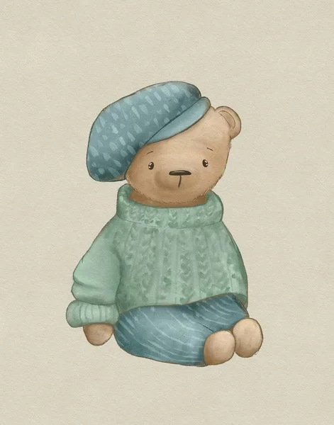 Teddy Bear Cute Animal Children Room Decoration Greeting Card Woodland — Fotografia de Stock