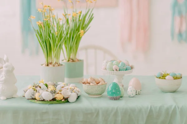 Velikonoční Dekor Pastelových Barvách Velikonoční Interiérová Výzdoba — Stock fotografie