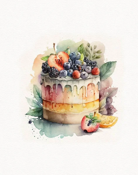 Watercolor Drawing Birthday Cake Birthday Cake Wedding Cake — Photo