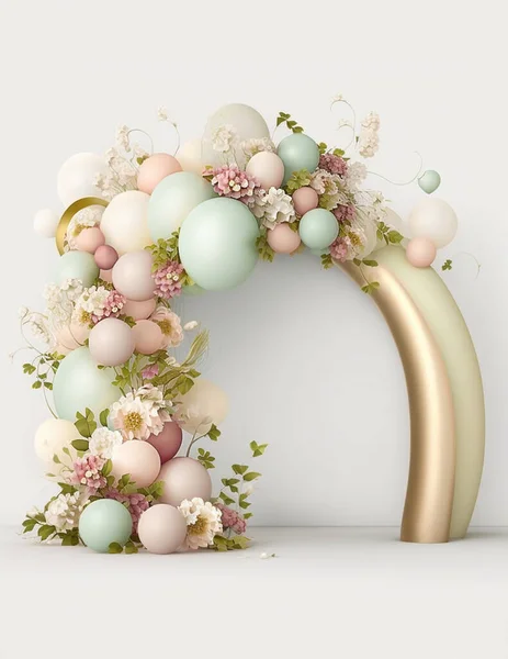 Festive balloon arch, background for a holiday, birthday, wedding, photo shoot, digital holiday background of balloons, pastel colors