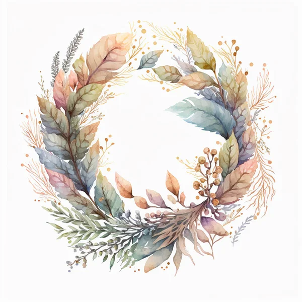 Floristry Watercolor Wreath Holiday Invitation Greeting Card Boho Style Wreath —  Fotos de Stock