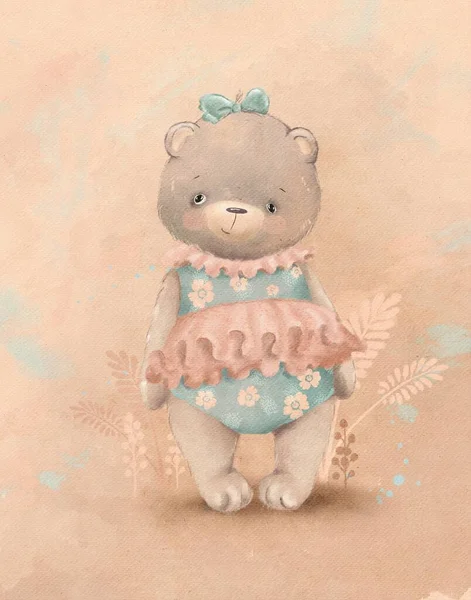Teddy Bear Cute Animal Children Room Decoration Greeting Card Woodland — Stok fotoğraf