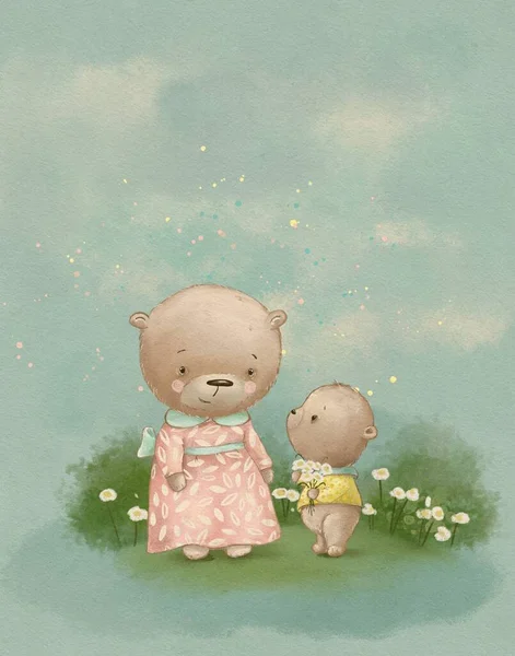 Teddy Bear Cute Animal Children Room Decoration Greeting Card Woodland — 스톡 사진