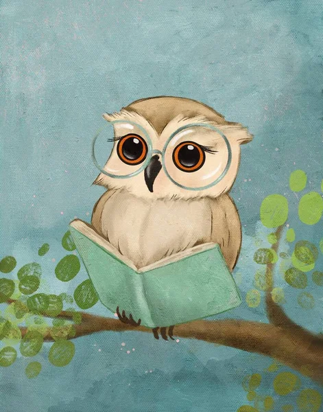 Drawing Cute Owl Sitting Book Learned Owl — Fotografia de Stock