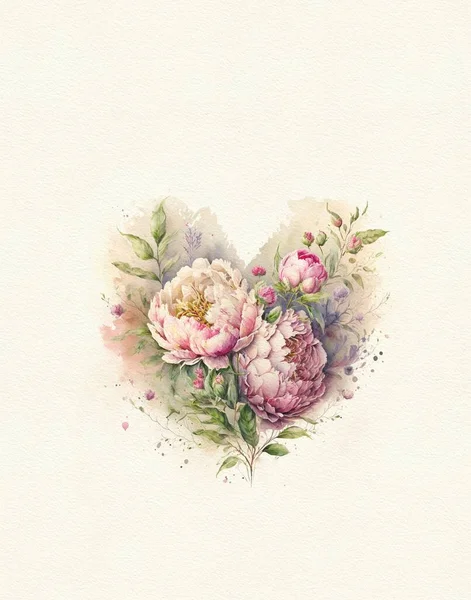 Watercolor Drawing Flower Bouquet Pastel Colors Watercolor Paper Greeting Card — 스톡 사진