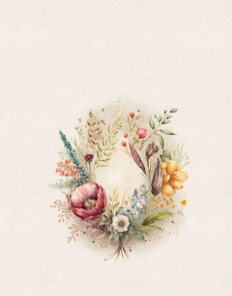 Watercolor Drawing Flower Bouquet Pastel Colors Watercolor Paper Greeting Card — 스톡 사진