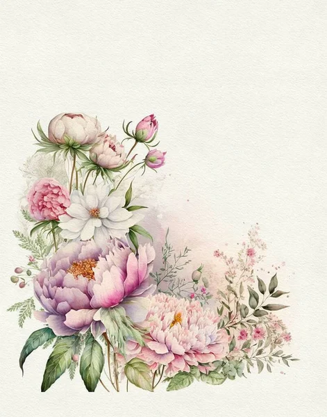 Акварельний Малюнок Квіткового Букета Пастельних Тонах Акварельному Папері Вітальна Листівка — стокове фото