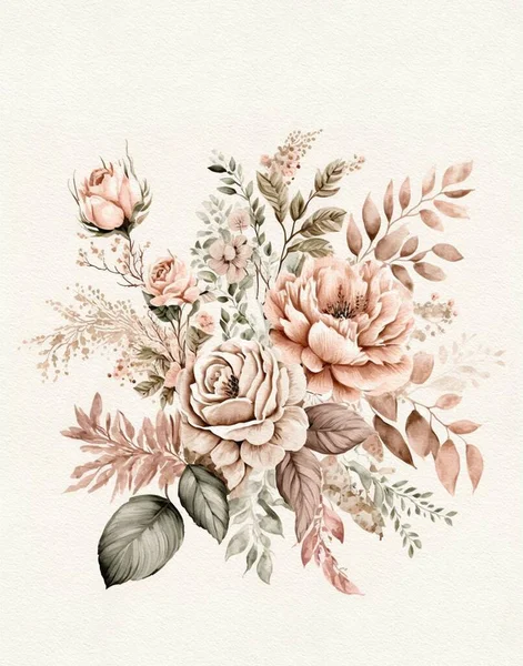 Watercolor Drawing Flower Bouquet Pastel Colors Watercolor Paper Greeting Card — 图库照片