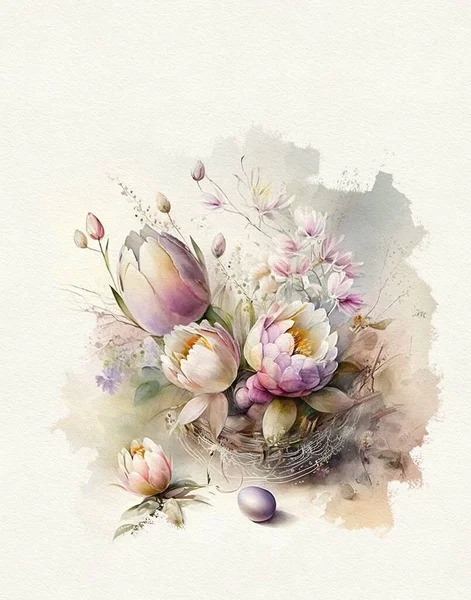 Watercolor Drawing Flower Bouquet Pastel Colors Watercolor Paper Greeting Card — 图库照片