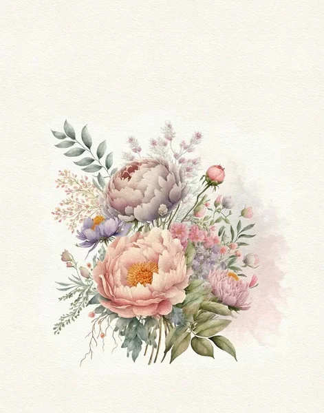 Watercolor Drawing Flower Bouquet Pastel Colors Watercolor Paper Greeting Card — Stok Foto