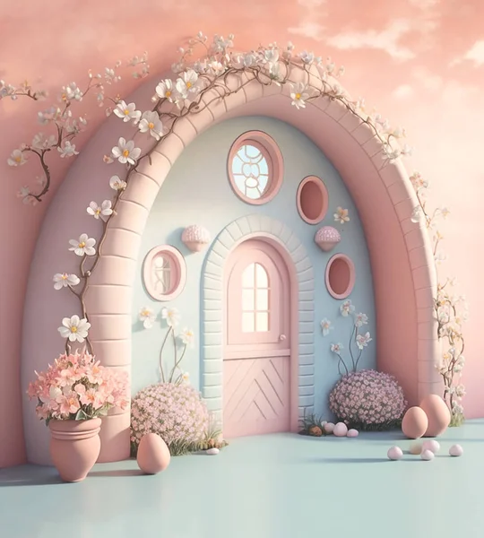 Easter Decor Arch Flowers Easter Eggs Wedding Arch Holiday Decor — 图库照片