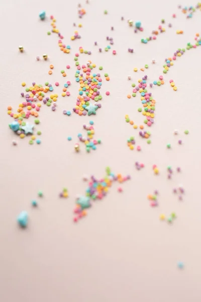 Colored Confetti Beige Background Pastel Colors Festive Background Festive Serpentine — Fotografia de Stock