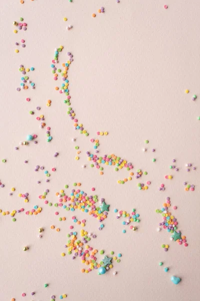 Colored Confetti Beige Background Pastel Colors Festive Background Festive Serpentine — Fotografia de Stock