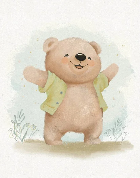 Illustration of cute baby bear, forest wild animal bear, fabulous animal, cartoon bear