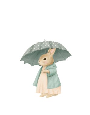 Sevimli paskalya tavşanı, güzel eski kıyafetler, soluk yumuşak renkler, peri masalı suluboya sanatı