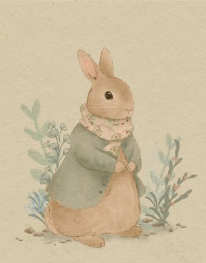 Pastel klasik tavşan çizimi, Paskalya tavşanı, pejmürde şık çizimler.