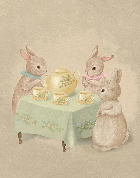 パステルヴィンテージのウサギの絵 イースターバニー みすぼらしいシックな絵 — ストック写真