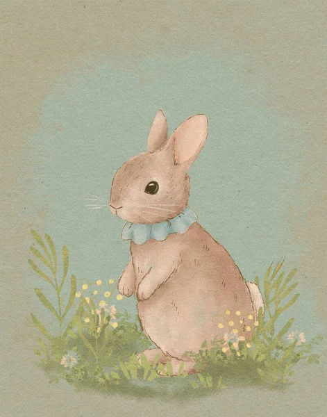パステルヴィンテージのウサギの絵 イースターバニー みすぼらしいシックな絵 — ストック写真