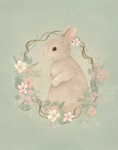 Coniglietto Vintage Pastello Coniglietto Pasquale Disegno Shabby Chic Illustrazione Libri — Foto Stock