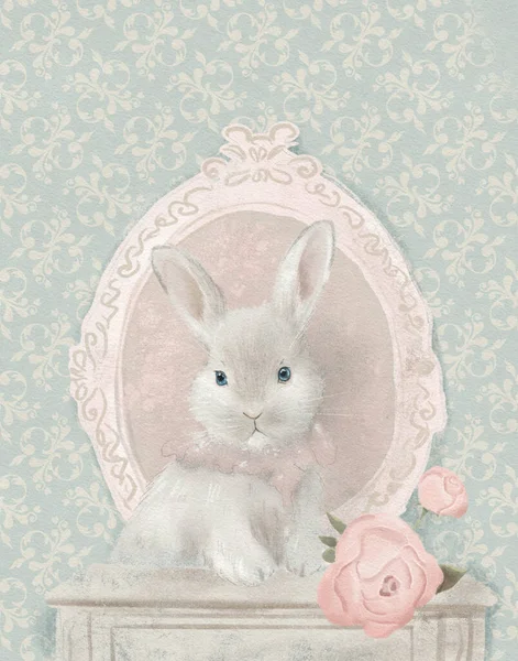 Pastelowy Vintage Rysunek Króliczka Wielkanocny Królik Shabby Elegancki Rysunek Ilustracja — Zdjęcie stockowe