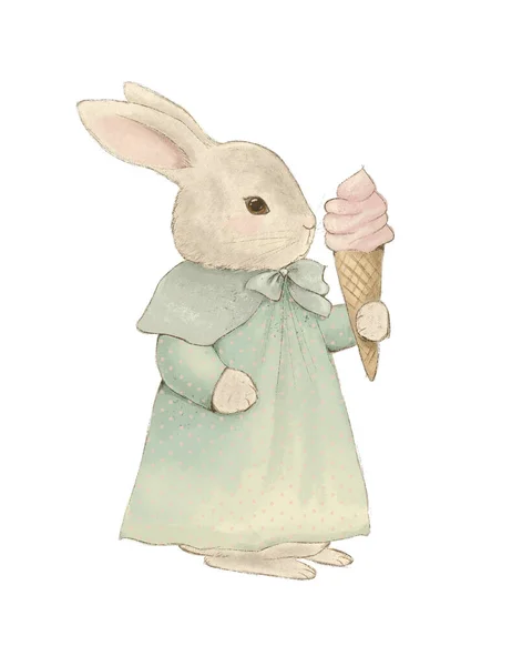 パステルヴィンテージのウサギの絵 イースターバニー みすぼらしいシックな絵 子供の本のためのイラスト — ストック写真