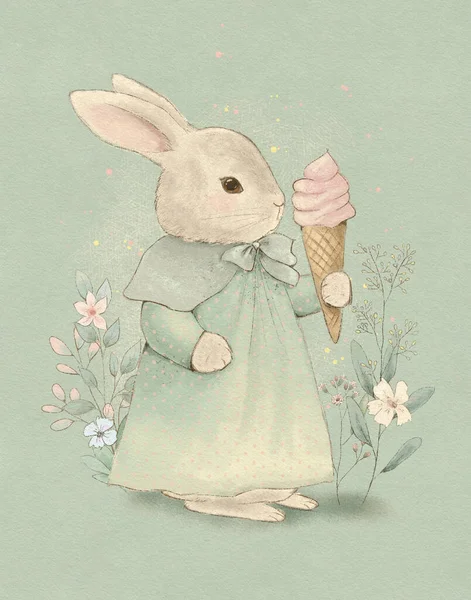 Pastelowy Vintage Rysunek Króliczka Wielkanocny Królik Shabby Elegancki Rysunek Ilustracja — Zdjęcie stockowe