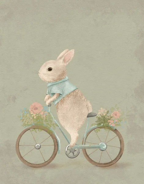 Pastelové Vinobraní Králičí Kresba Velikonoční Zajíček Ošuntělá Elegantní Kresba Ilustrace — Stock fotografie