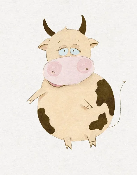 Akwarela Vintage Rysunek Śmieszne Krowy Tłuszczu Akwarela Kreskówka Pocztówka — Zdjęcie stockowe