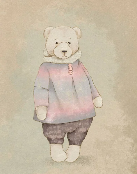 Vintage Niedlichen Cartoon Teddybär Zeichnung Geburtstagskarte Für Kinder — Stockfoto