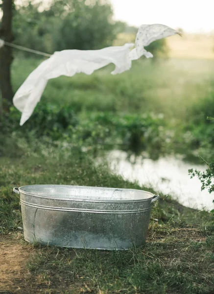 Stor Tvätt Och Torkning Kläder Naturen — Stockfoto