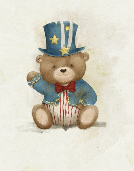 Σχέδιο Μιας Αρκούδας Στα Χρώματα Της Αμερικανικής Σημαίας Ημέρα Ανεξαρτησίας — Φωτογραφία Αρχείου