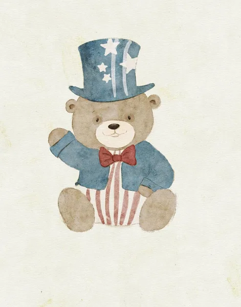 Drawing Bear Color American Flag Usa Independence Day — стокове фото
