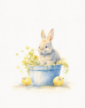 Drawing of a cute rabbit, yellow color, summer adventures of a rabbit clipart