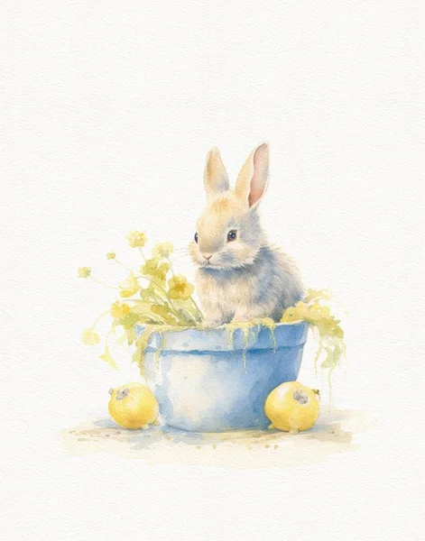 Drawing Cute Rabbit Yellow Color Summer Adventures Rabbit Stock Picture