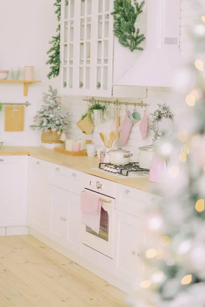 Новорічний Сільський Кухонний Декор Рожевому Різдвяному Декорі Рожевий — стокове фото