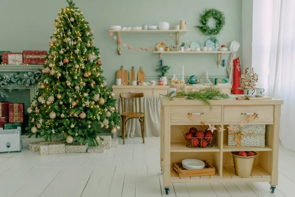 Decoração Cozinha Natal Interior Ano Novo Jantar Festivo — Fotografia de Stock