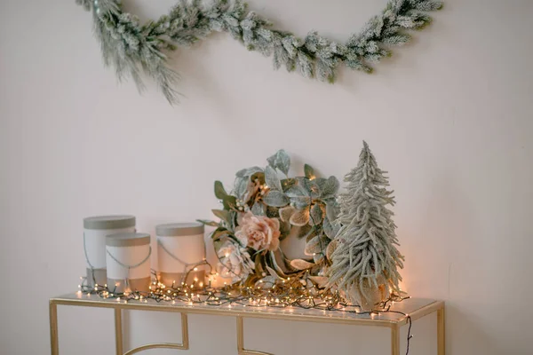 Decoração Sala Estar Natal Cinza Ouro — Fotografia de Stock
