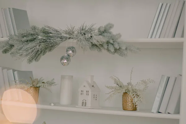 Різдвяний Декор Вітальні Сірому Золотому — стокове фото