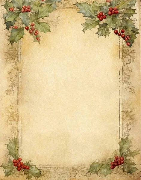 水彩画复古纸圣诞信空白 剪贴簿纸圣诞 — 图库照片