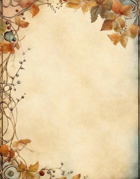 秋季边框 秋季植物框架 老式废纸 — 图库照片