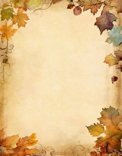 秋季边框 秋季植物框架 老式废纸 — 图库照片