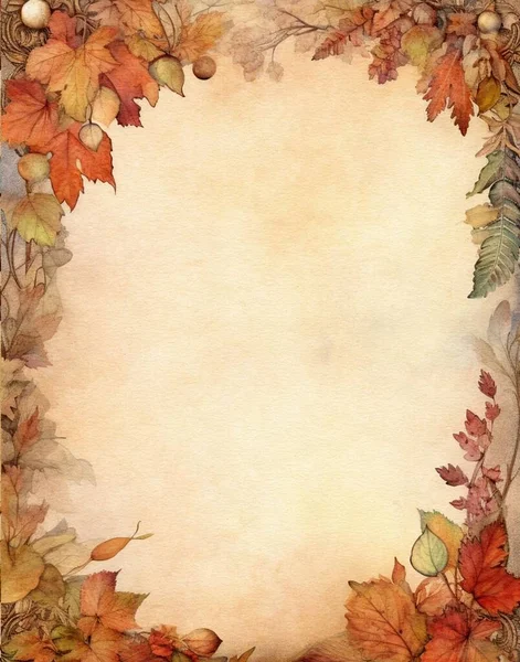 Altes Papier Herbstrand Herbstpflanzenrahmen Altes Scrapbooking Papier — Stockfoto
