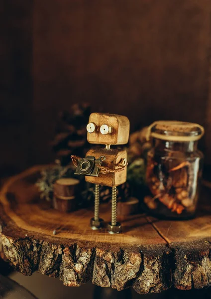 Leuke Familie Van Robots Gemaakt Met Hand Van Schroot Materialen — Stockfoto